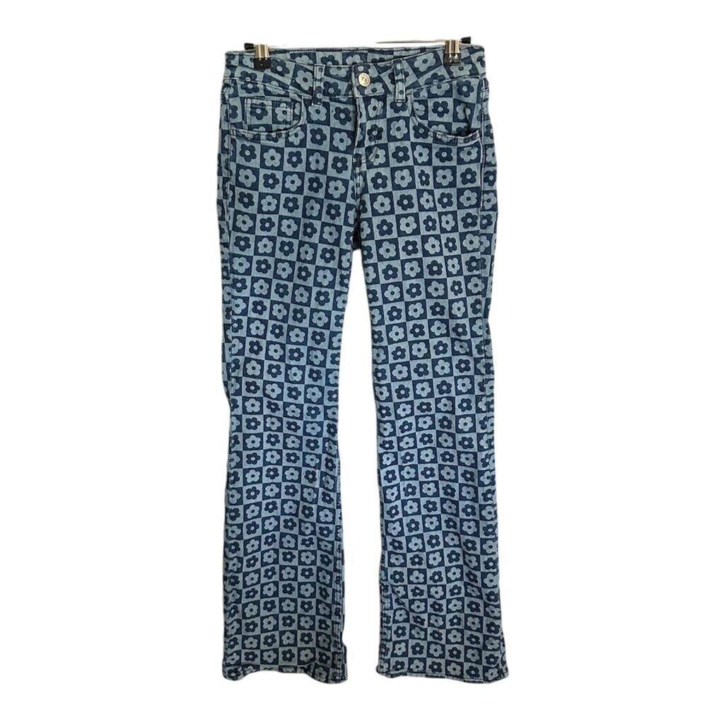 Divided Women's Flared Floral Jeans Blue Size‎ 2